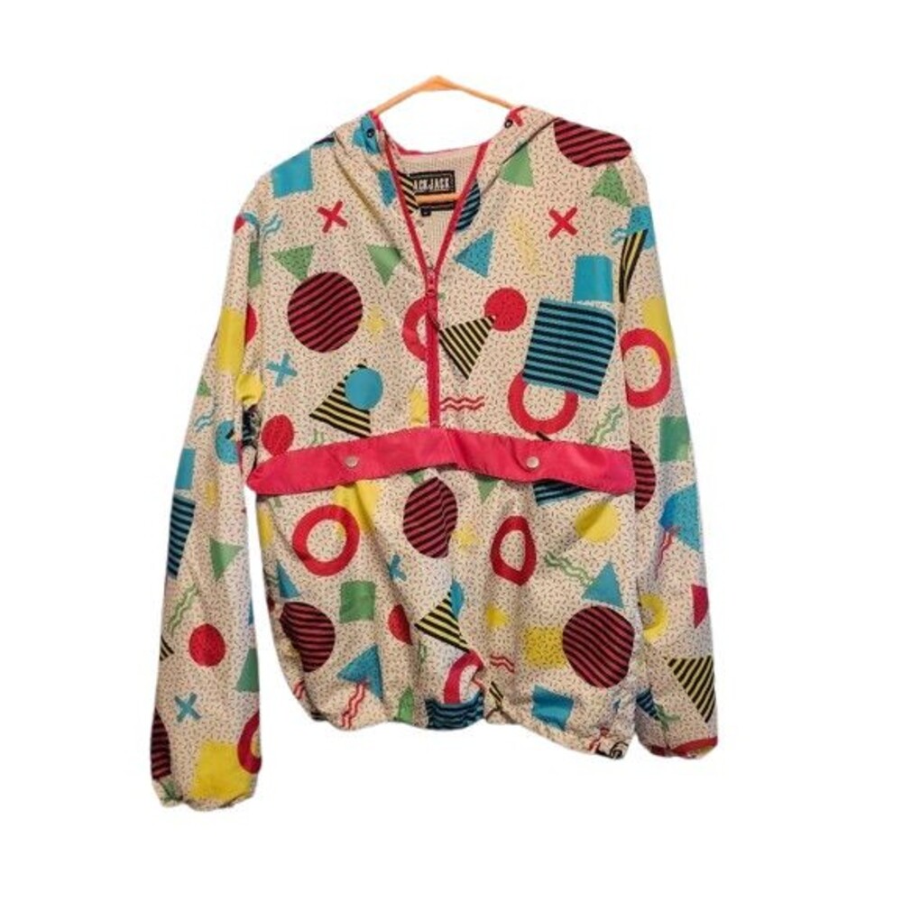T7 1999 USA Blackjack Geometric Bright Pullover Windbreaker Jacket Size Medium